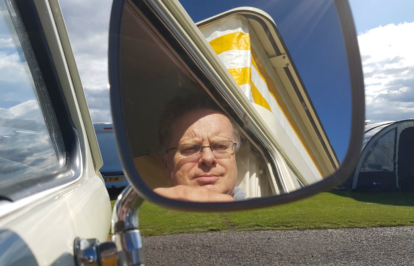 VW camper wing mirror selfie